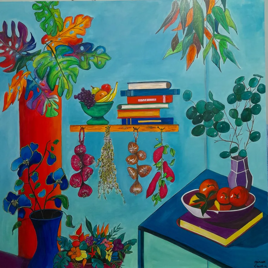 Colourful Interior, an acrylic ink painting by Miriam Lawson